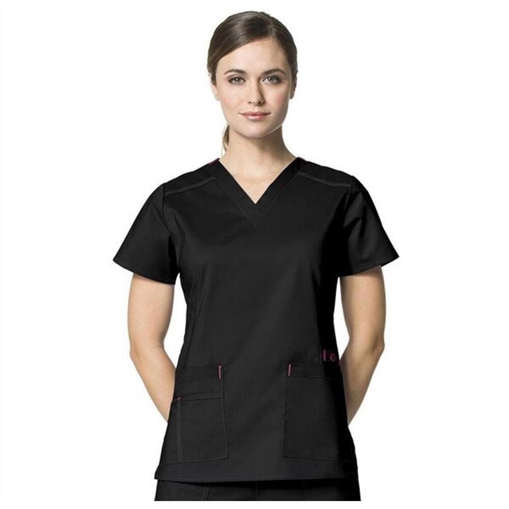 WonderWink WonderFlex Black VNeck Utility Scrub Top Stretch Pockets XL Boho Chic